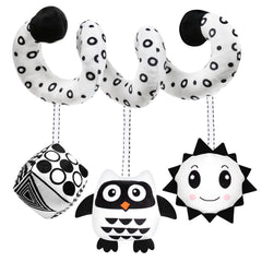 GKDOMS baby spiral hanging toy with owl sun squeaker for soothing, high-contrast stimulation.