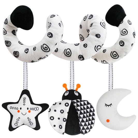 GKDOMS baby spiral hanging toy for stroller boosts visual tracking and tactile exploration.