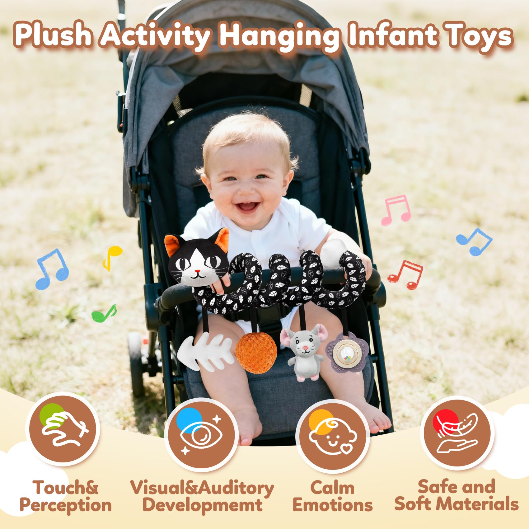 GKDOMS plush crib toy with rattle sounds to attract attention