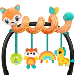 GKDOMS fox spiral baby toy on stroller enhances visual tracking and grasp.