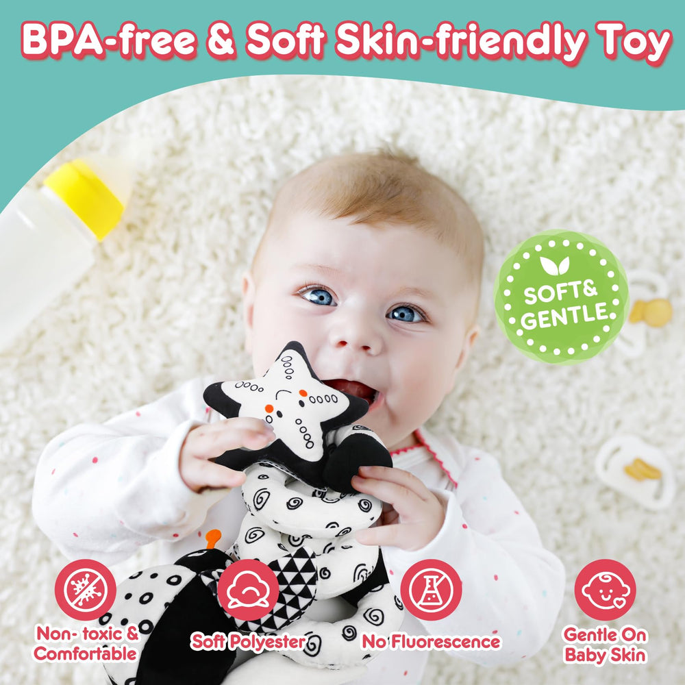 GKDOMS jingle ladybug crib toy provides gentle sounds to capture attention.