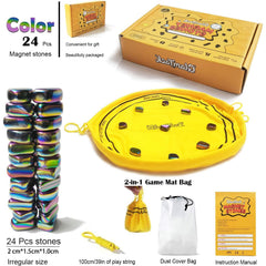 GlamTack magnet game with string in use for portable play.