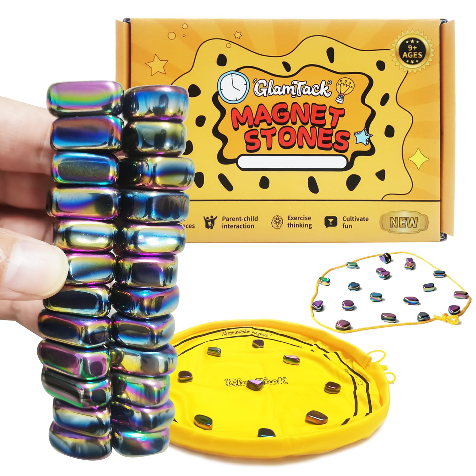 GlamTack magnetic chess with 24 colored stones for engaging family strategy.