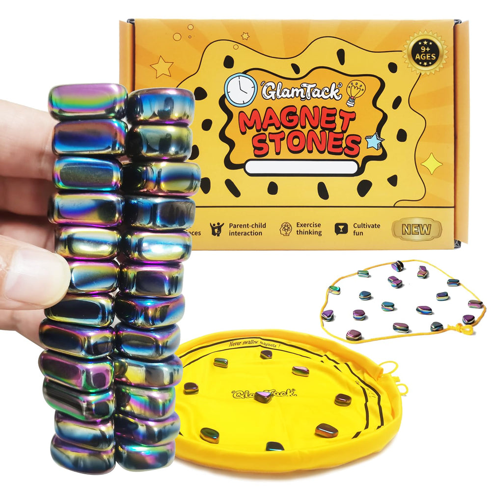 GlamTack magnetic chess with 24 colored stones for engaging family strategy.