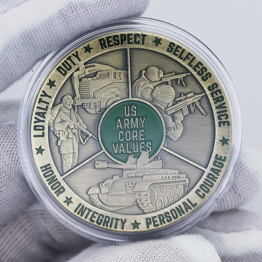 Glamtune US Army Core Values coin back with Core Values text, respectful keepsake