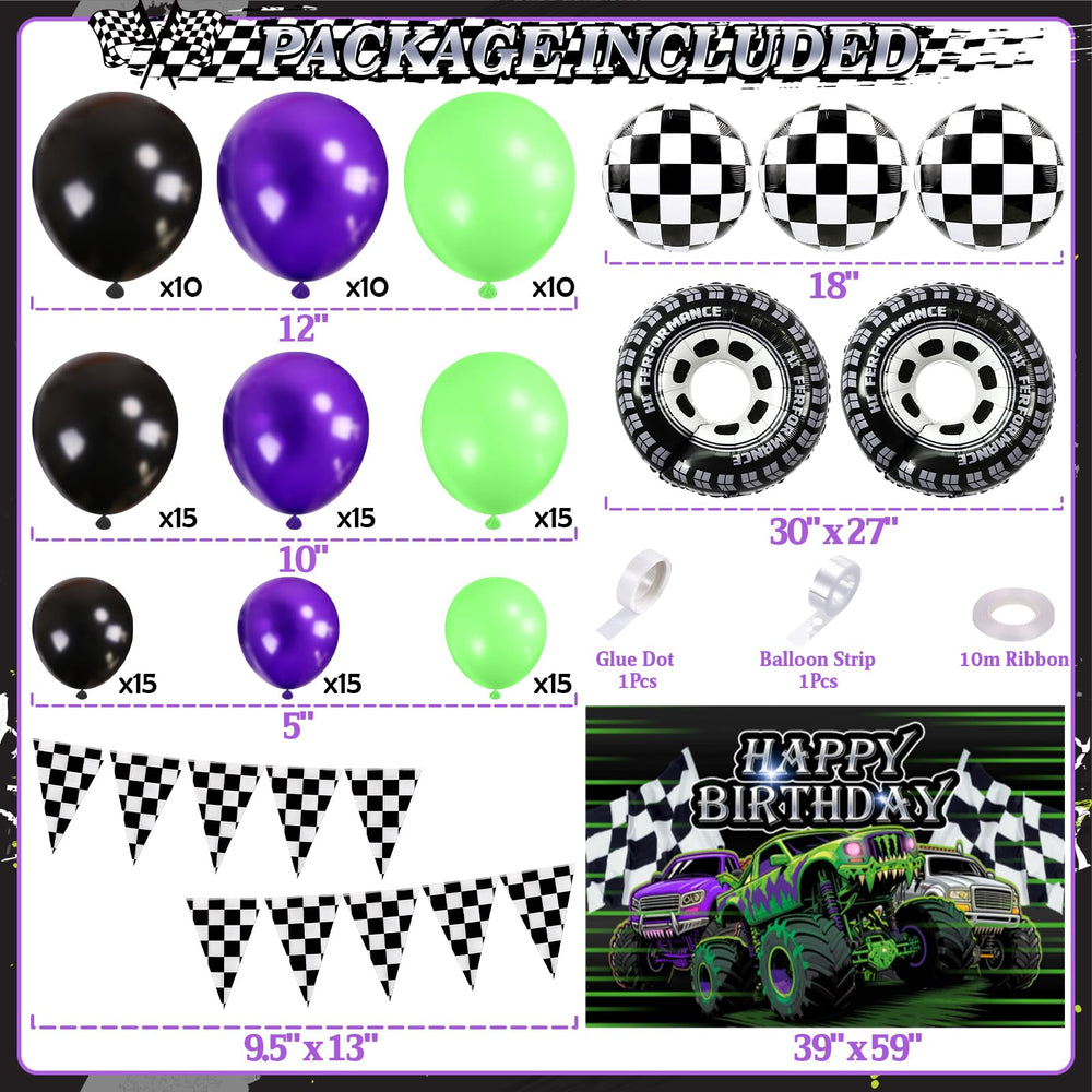 GLANFOIO monster truck 40x60 backdrop elevates party styling with bold colors.