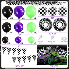 GLANFOIO monster truck 40x60 backdrop elevates party styling with bold colors.