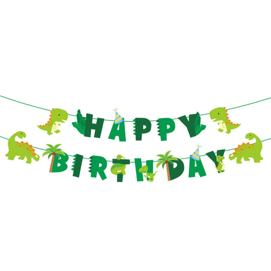 GLASNES dinosaur banner assembly image with vibrant letters for a playful party backdrop.