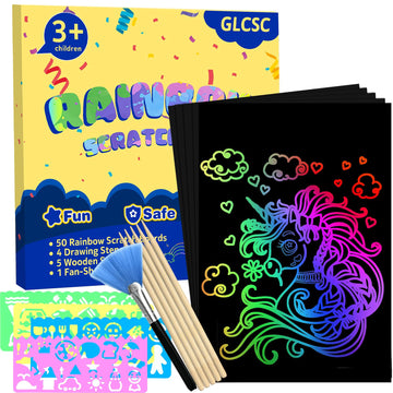 GLCSC rainbow scratch paper set in gift box reveals vibrant colors for quick crafts