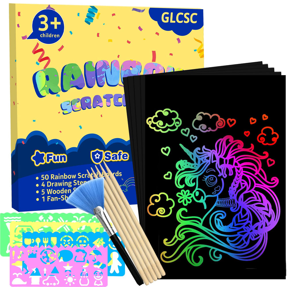 GLCSC rainbow scratch paper set in gift box reveals vibrant colors for quick crafts