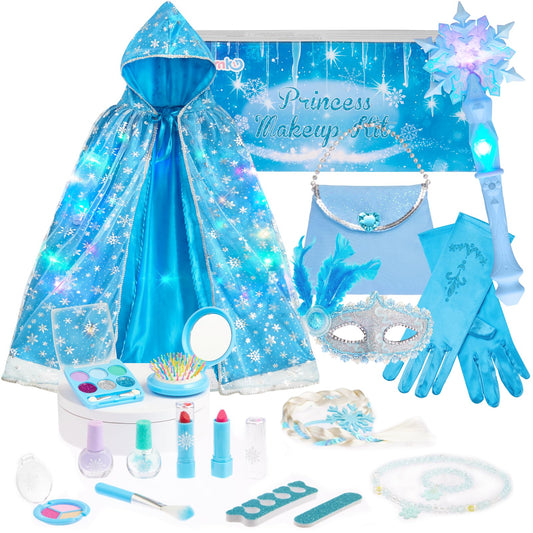Gleamkid frozen princess cape wig glows during playtime for cozy dress-up