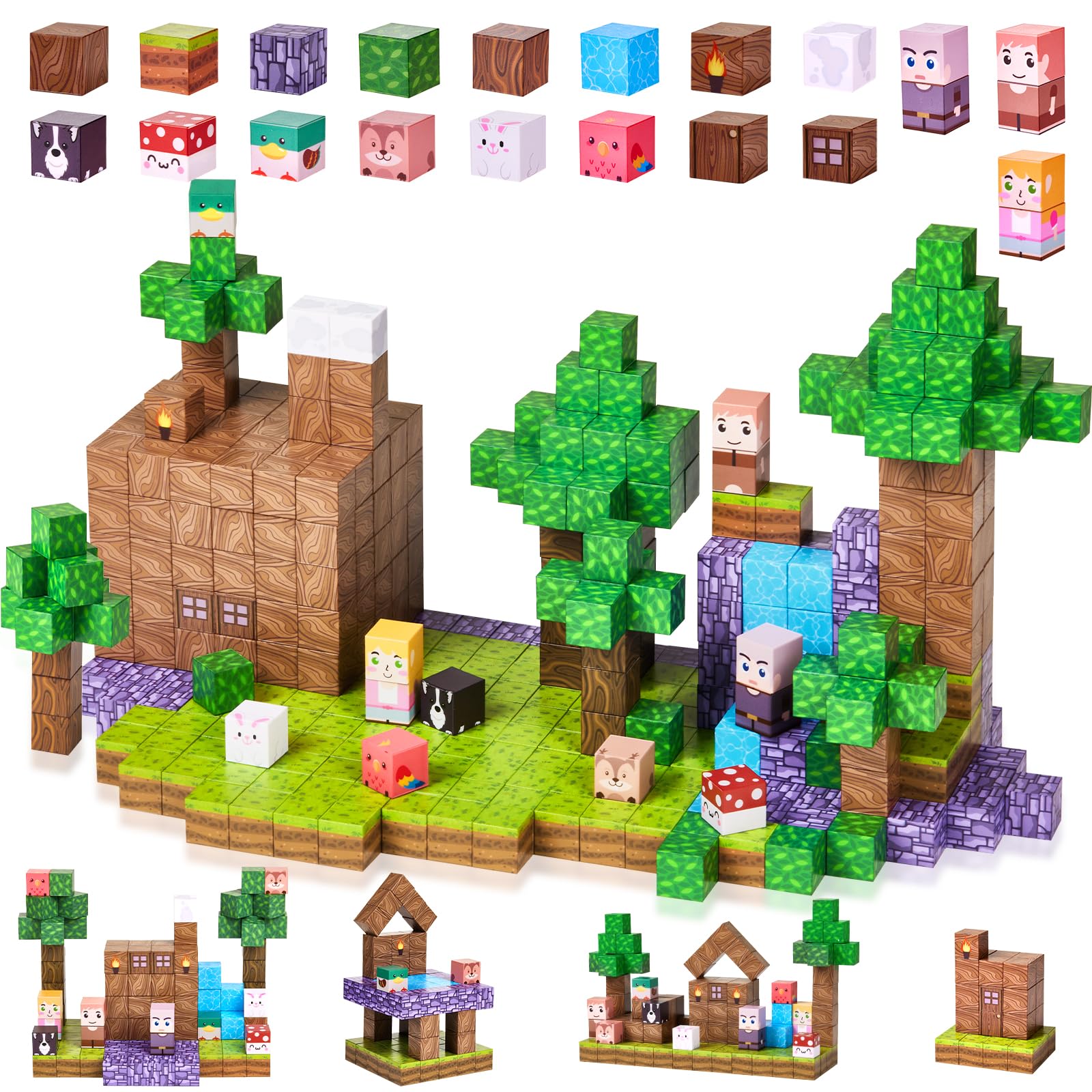 Gleamkid grasslands and forest pieces support creative world-building and cooperative building.