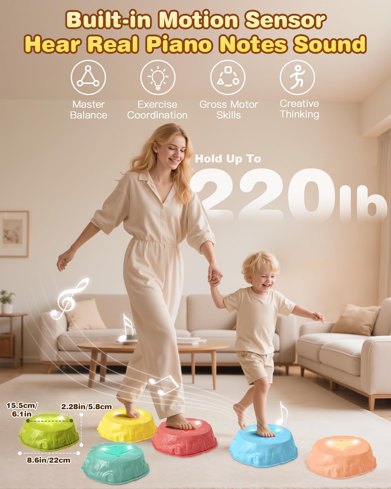 Gleamkid rainbow spinner introduces color cues for interactive jumping.