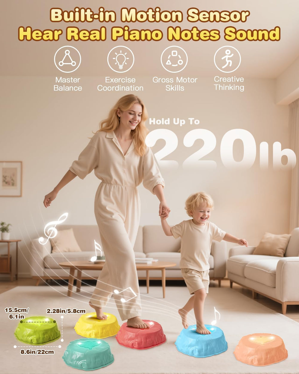Gleamkid rainbow spinner introduces color cues for interactive jumping.