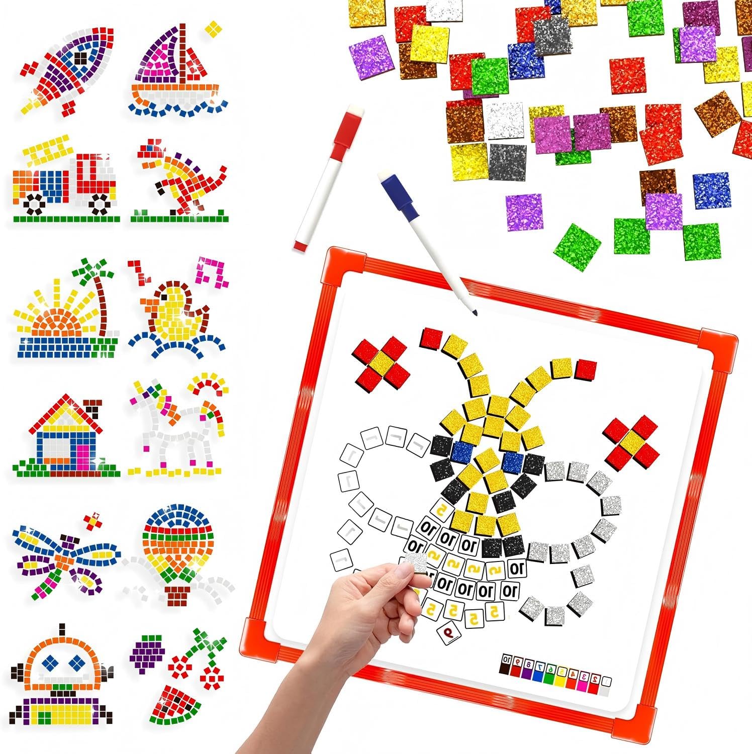 GLEEHAPY learning mosaic magnetic tiles for hands-on STEM play and color matching.