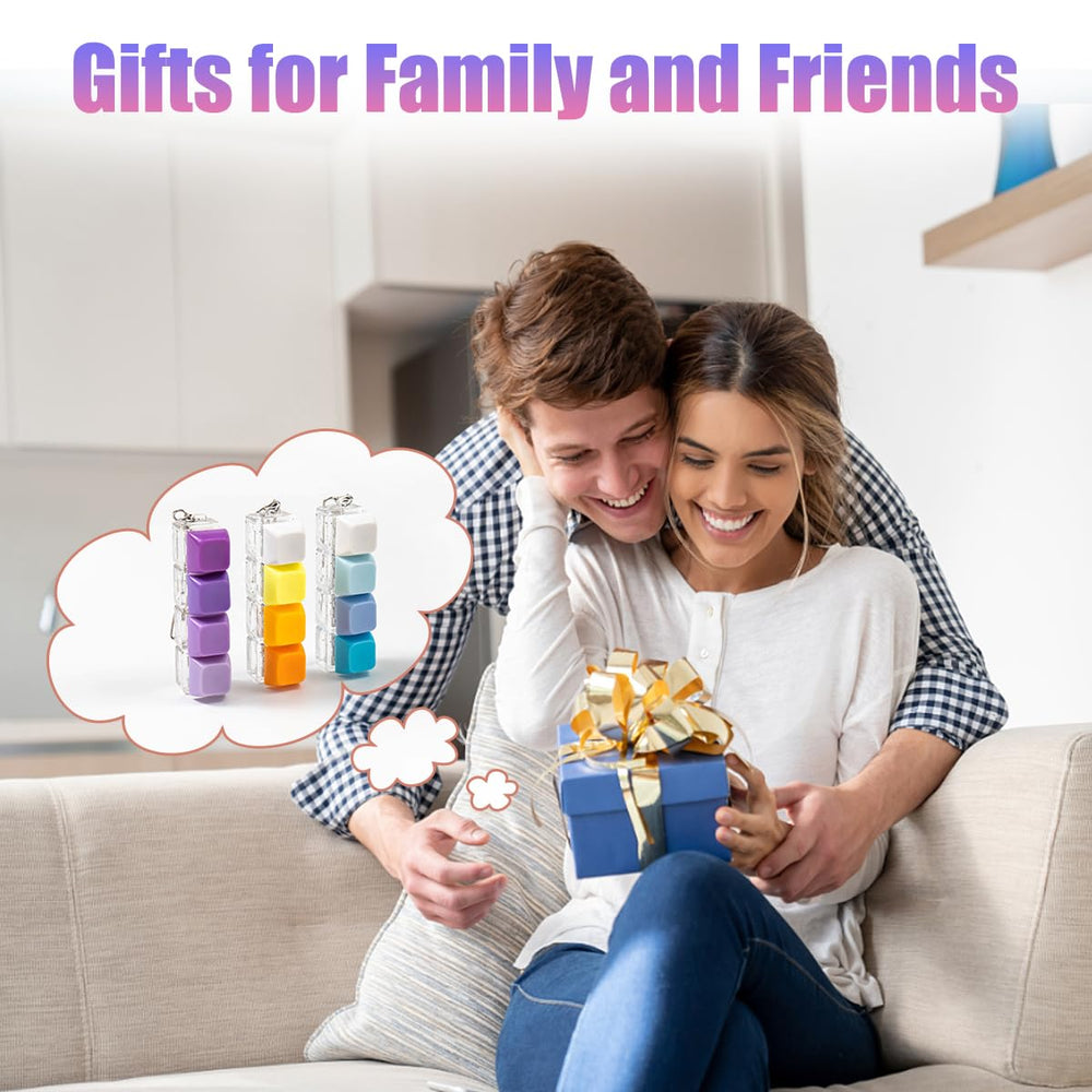 Gliging keyboard fidget set clips easily to bag or keys.