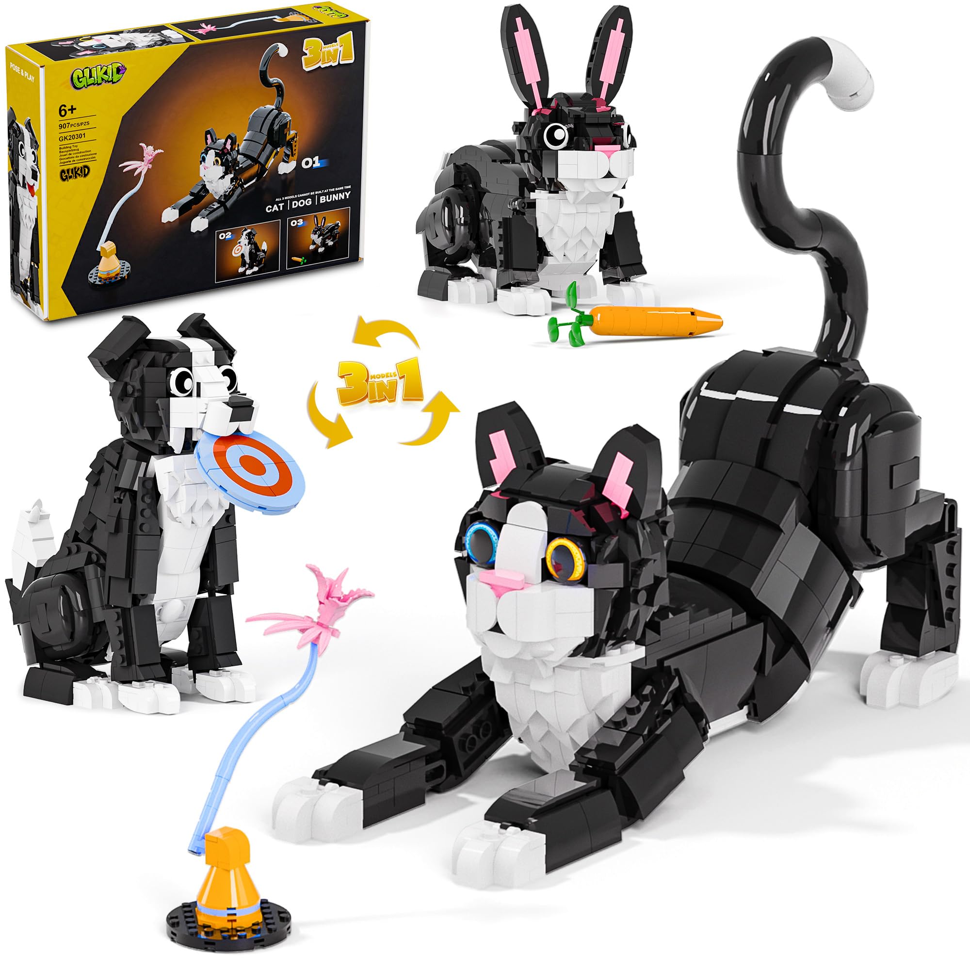 Glikid 3-in-1 tuxedo cat figure with detailed eyes for imaginative play.