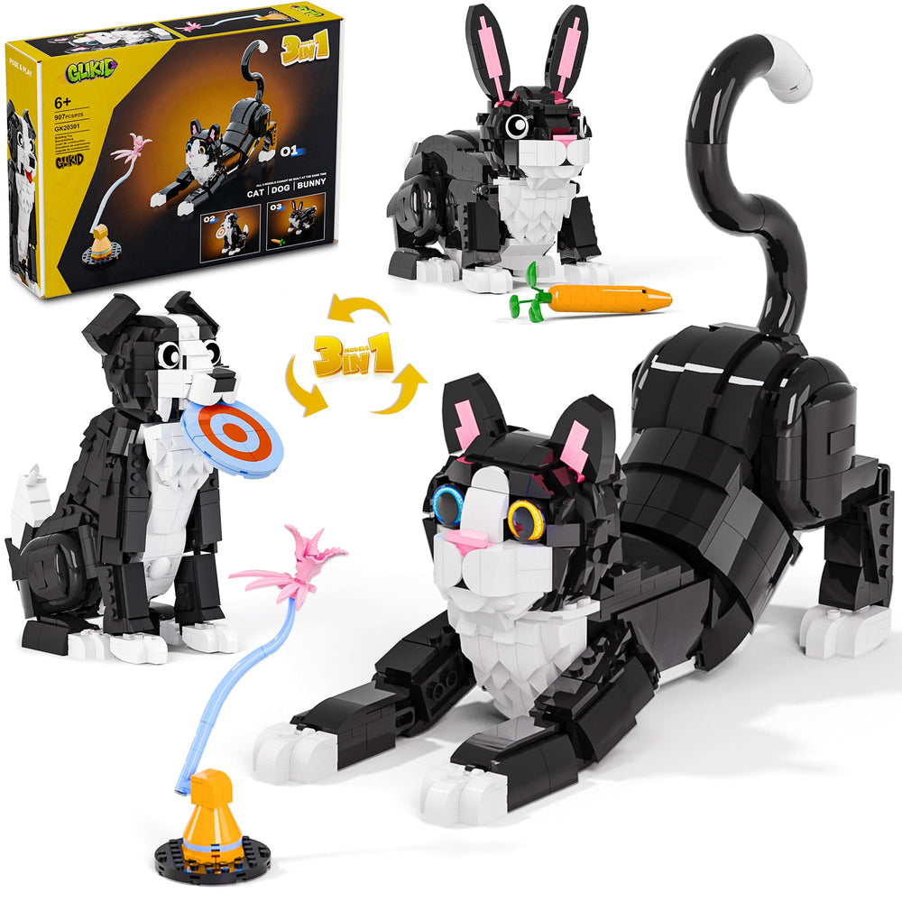 Glikid 3-in-1 tuxedo cat figure with detailed eyes for imaginative play.