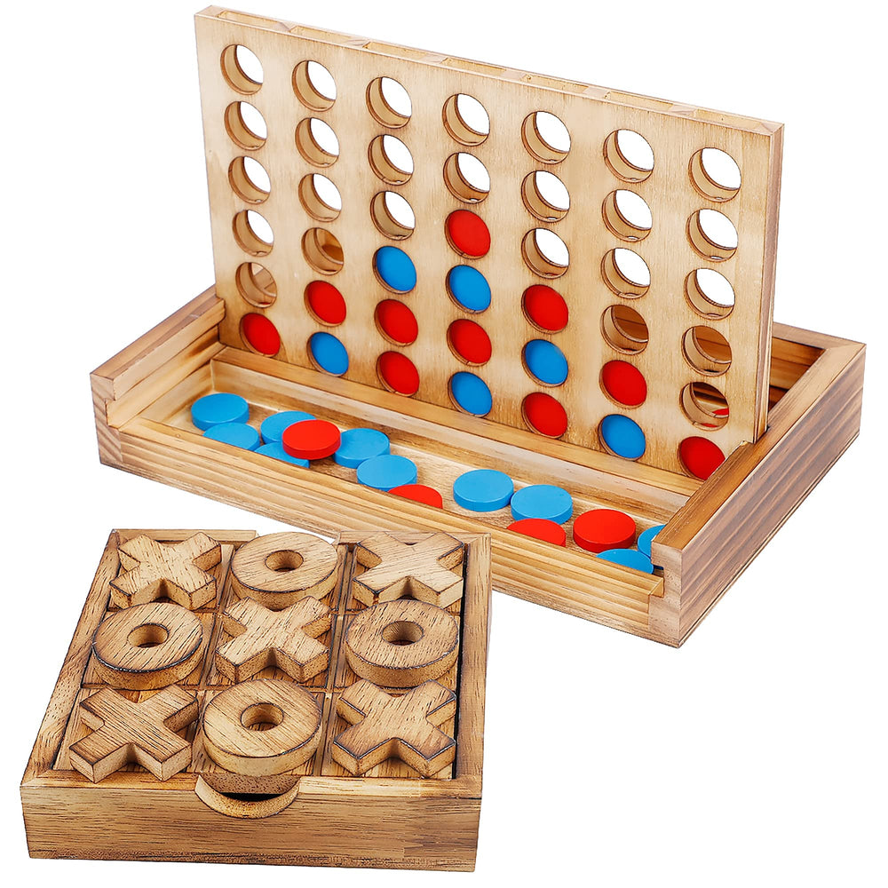 Glintoper Tic Tac Toe board top view, durable wood for family fun nights.