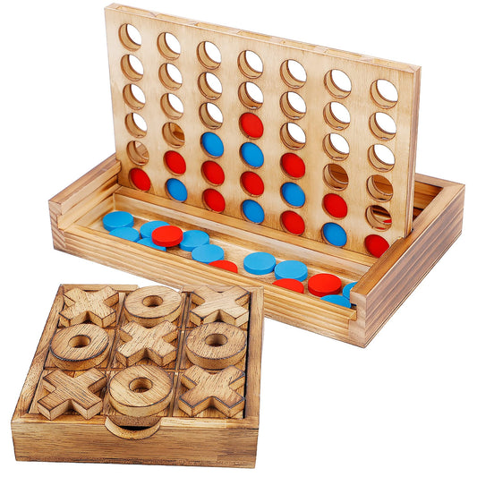 Glintoper Tic Tac Toe board top view, durable wood for family fun nights.