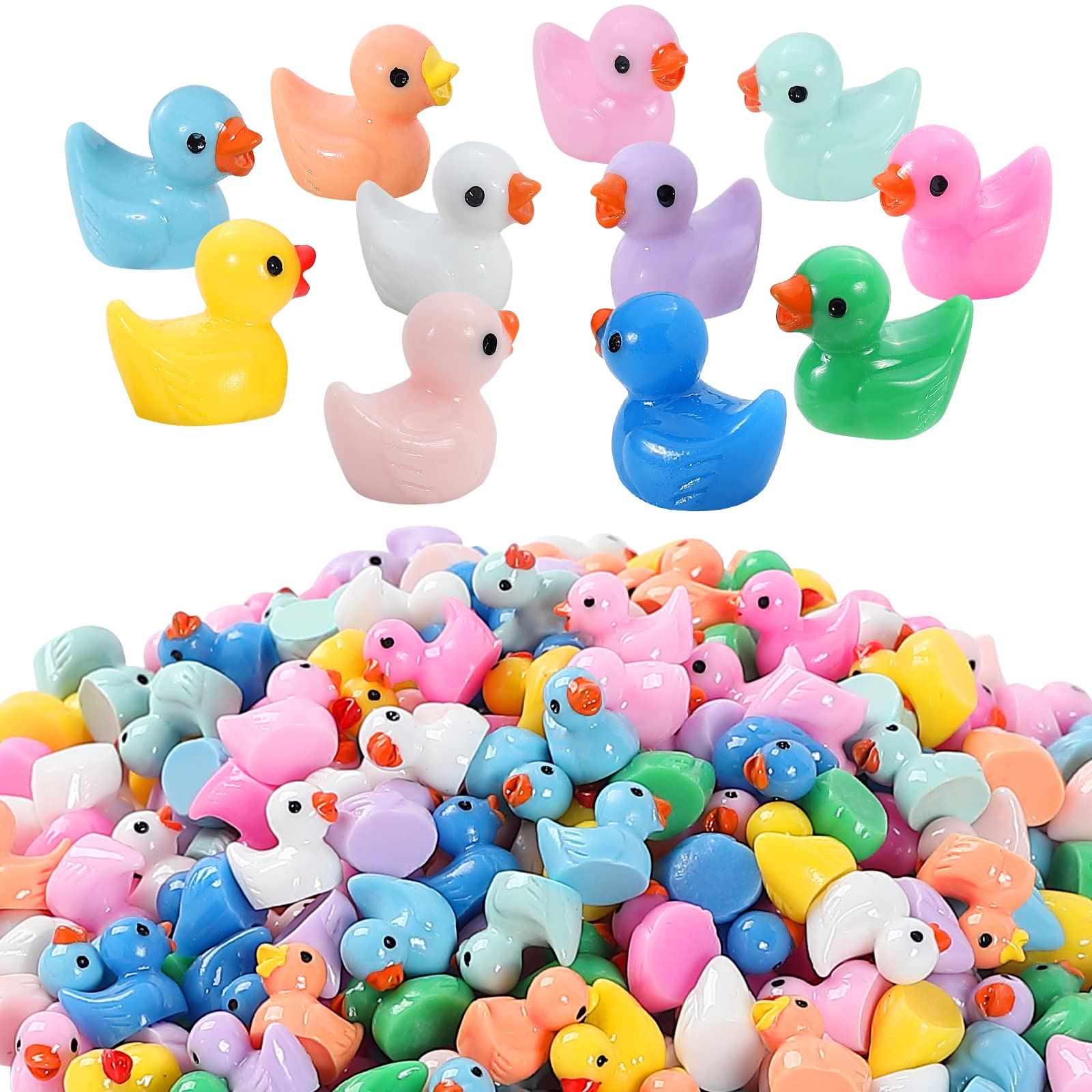 GliSun mini resin ducks in bright colors for fairy gardens and DIY decor.