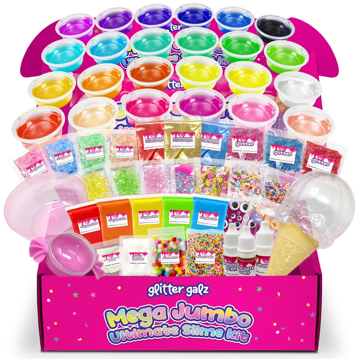Glitter Galz 75pc slime kit color palette for creative play and color mixing