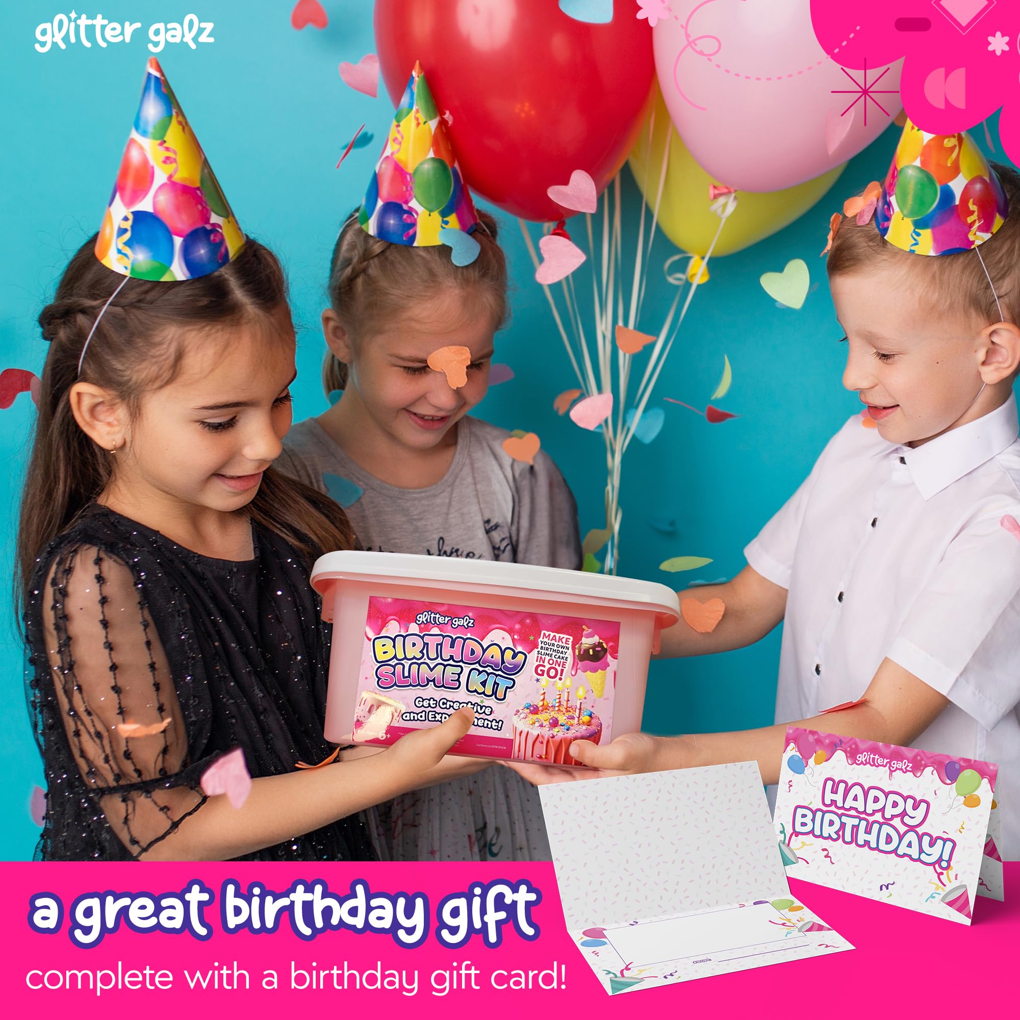 Glitter Galz birthday party slime setup for a fun group activity.