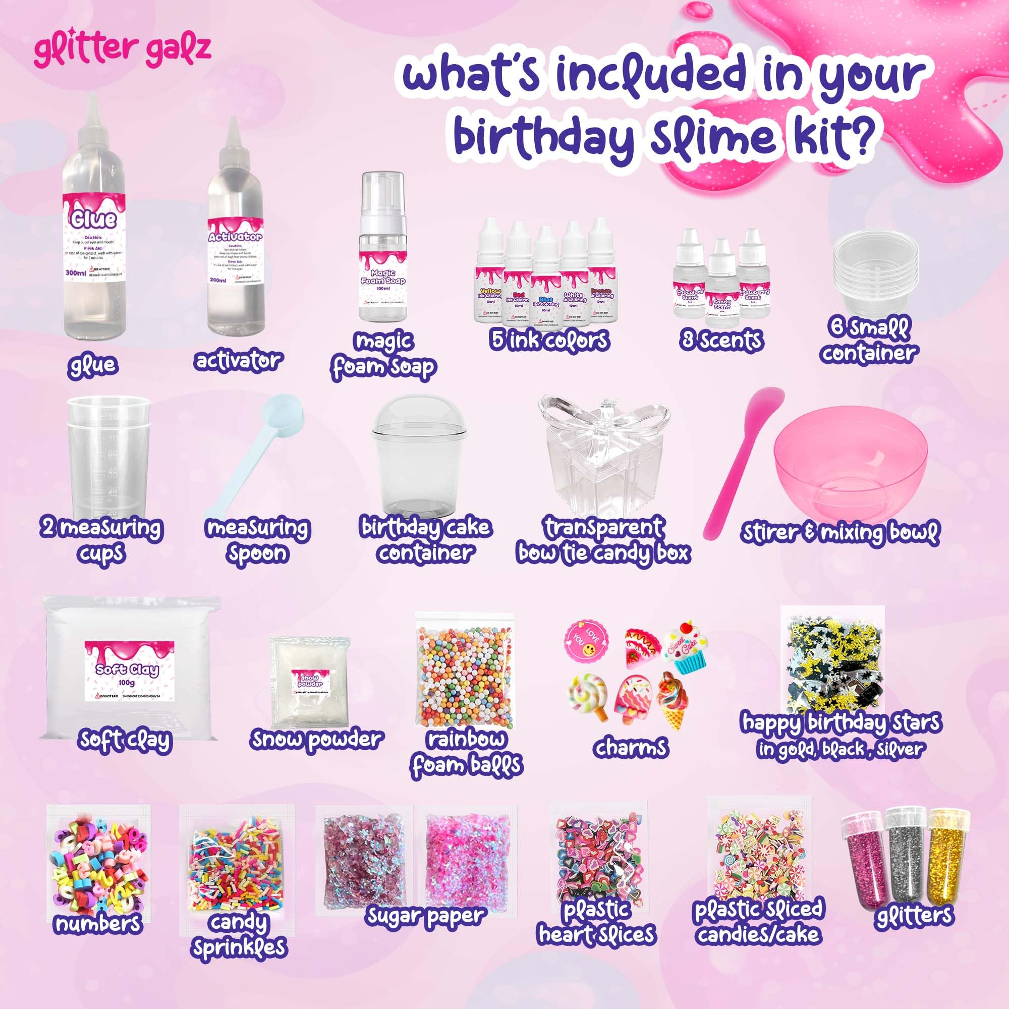 Glitter Galz scented slime ideas showcase colorful textures and aromas.