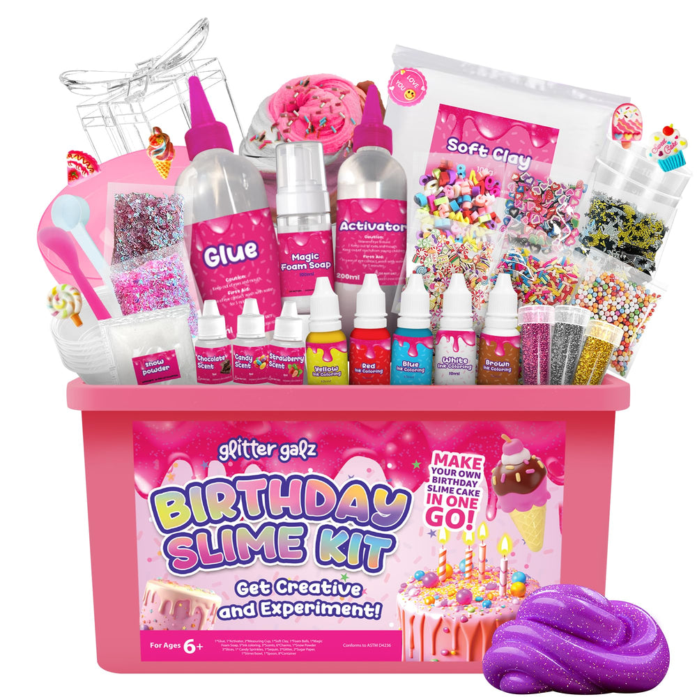 Glitter Galz Slime Kit unboxing shows sparkling mix ins for creative sensory play.