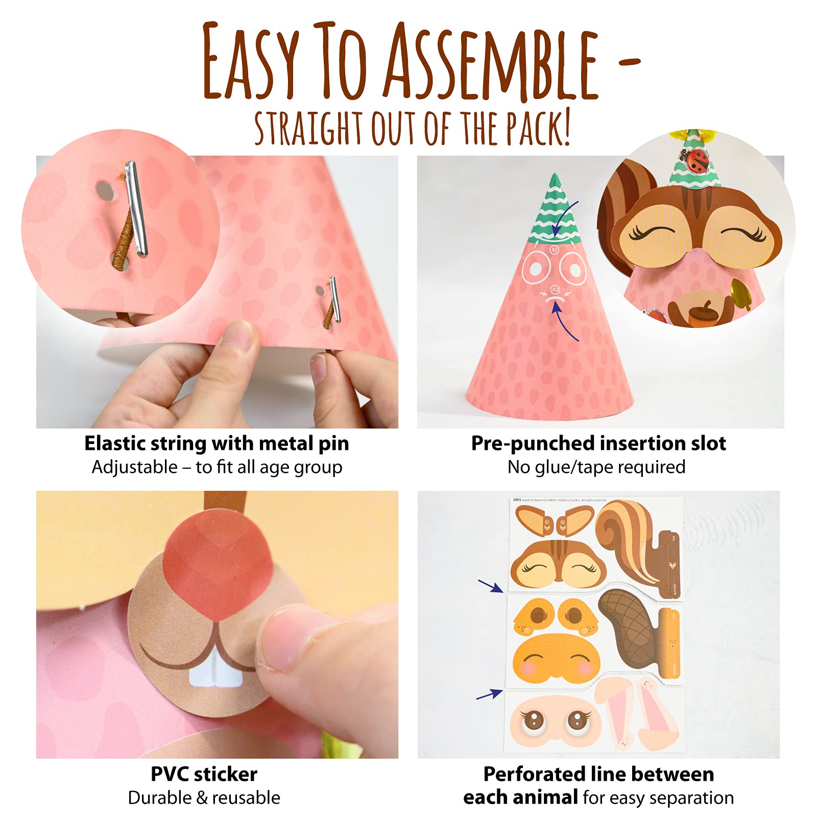 Kids assembling woodland hats with Glittery Garden kit