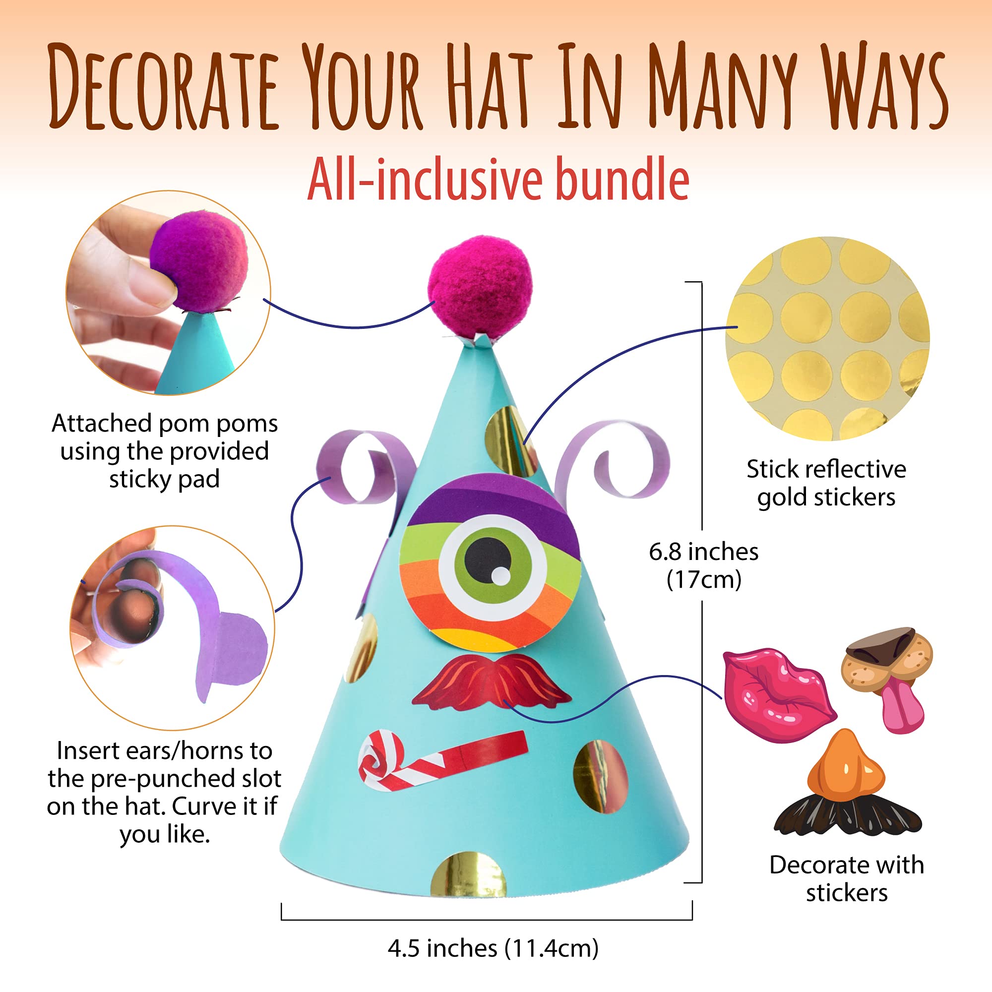 Glittery Garden hats with stickers ready for fun decorating and playtime