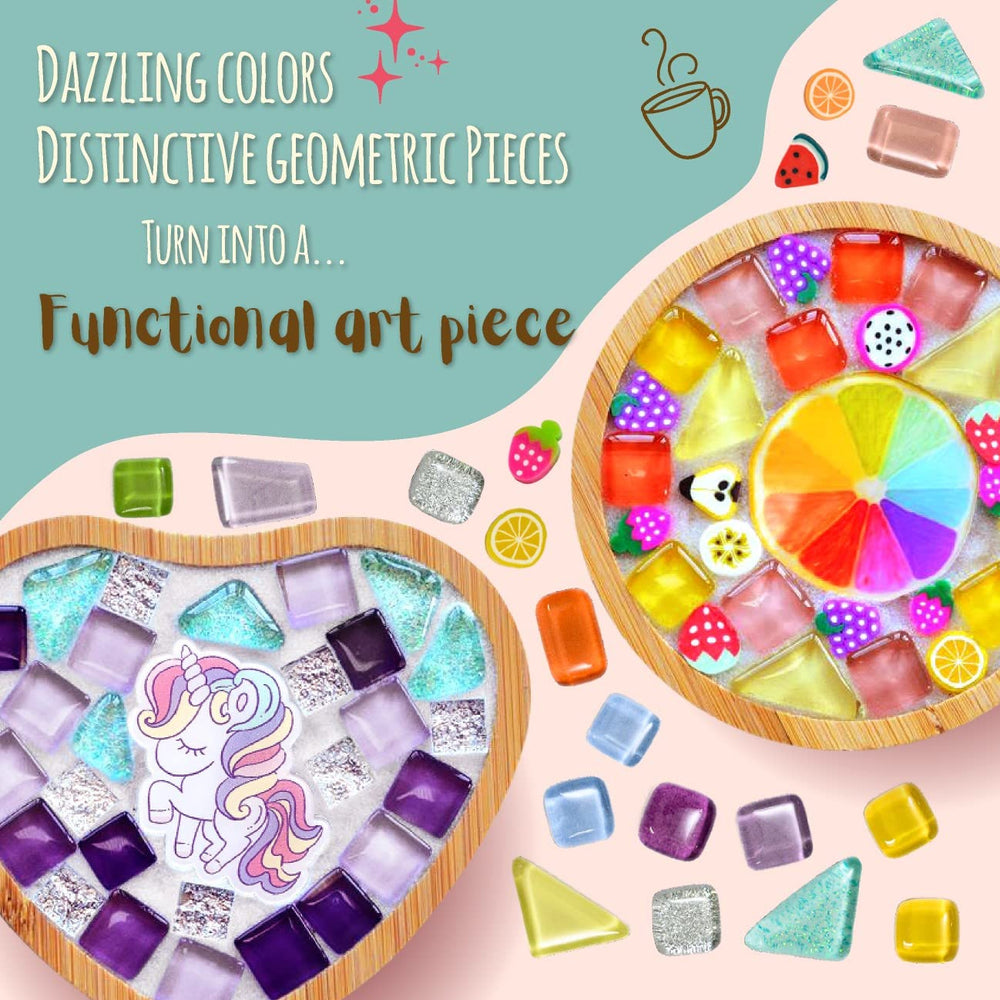 Glittery Garden rainbow heart coaster mosaic adds vibrant color to home spaces