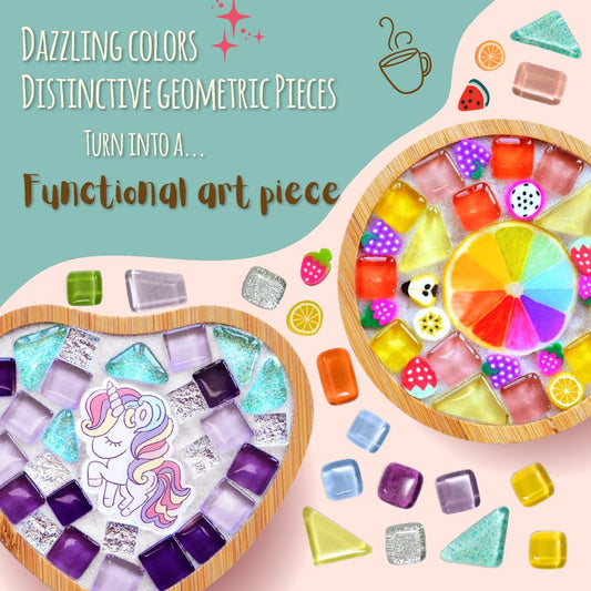 Glittery Garden rainbow heart coaster mosaic adds vibrant color to home spaces