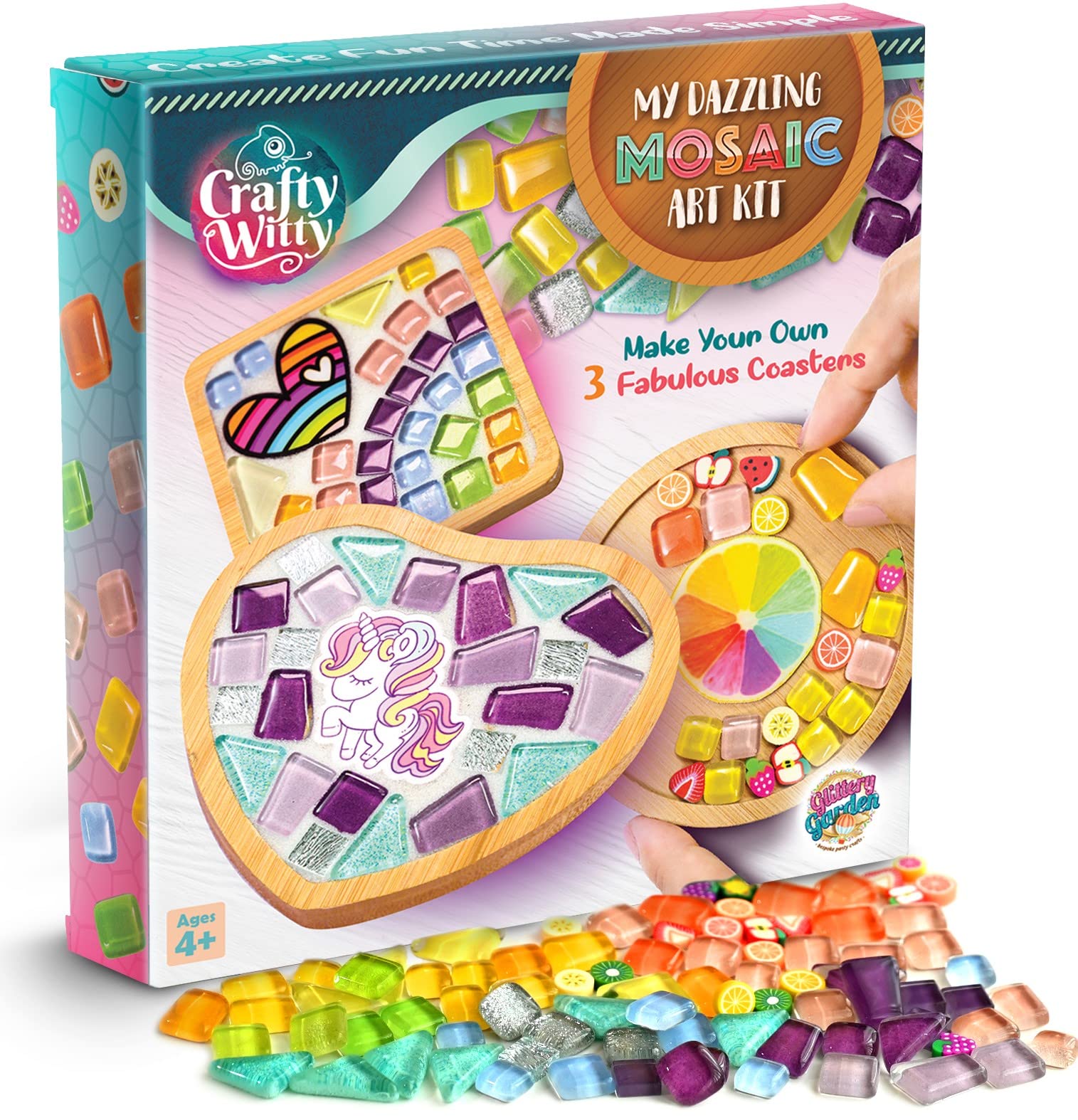 Glittery Garden unicorn coaster mosaic sparkles for kid-friendly decor projects