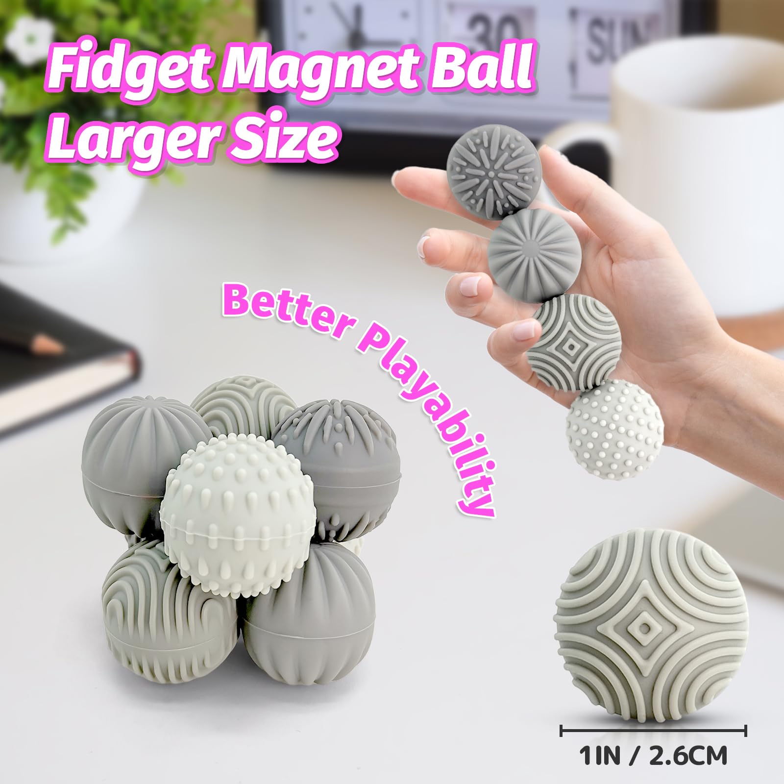 GLMZZ silicone-finished balls with four textures for varied tactile stimulation.