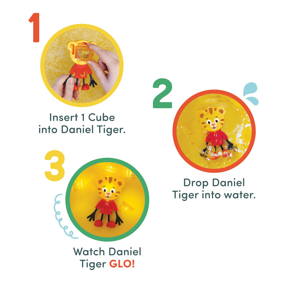 Glo Pals four reusable Daniel Tiger cubes included for immediate sensory play.