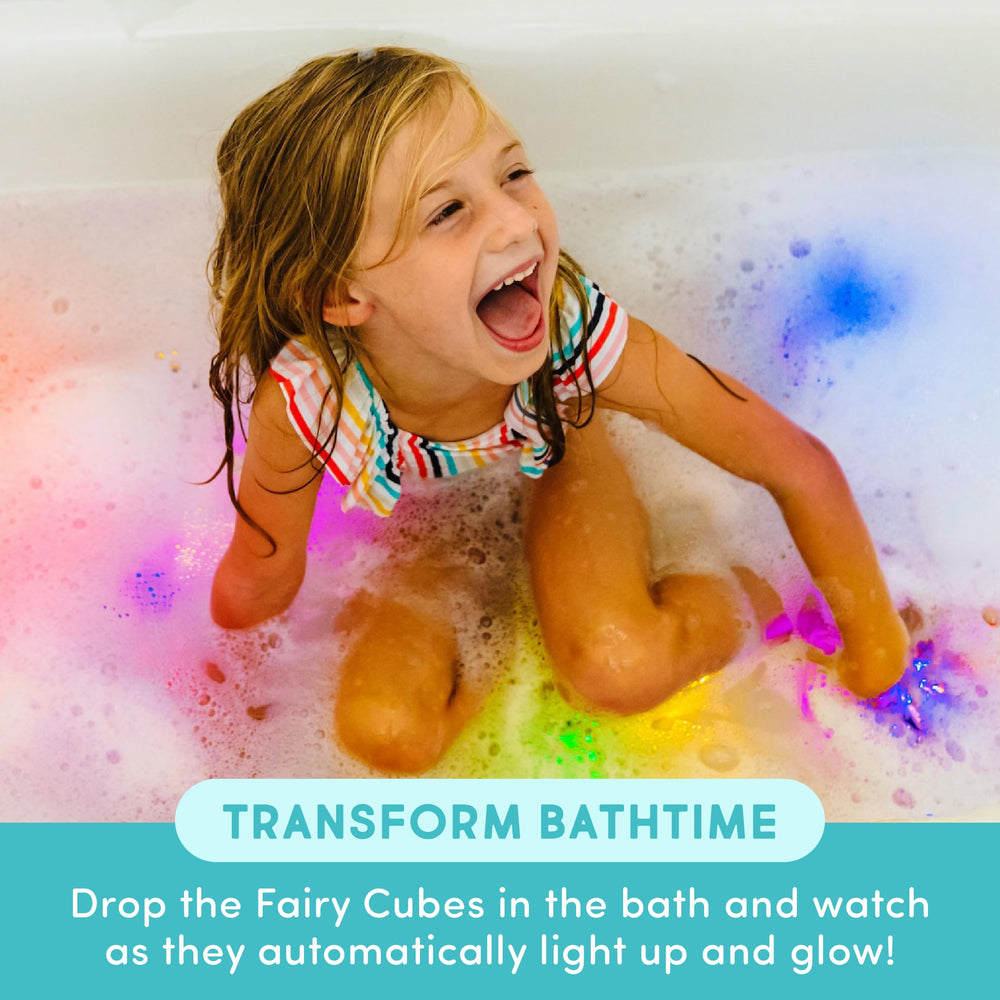 Glo Pals Daniel Tiger bath cubes glow in water, supporting color recognition and imaginative storytelling