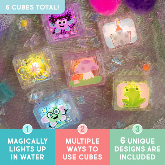 Glo Pals Zoo bath cubes glow in water, encouraging cause-and-effect learning during tub play