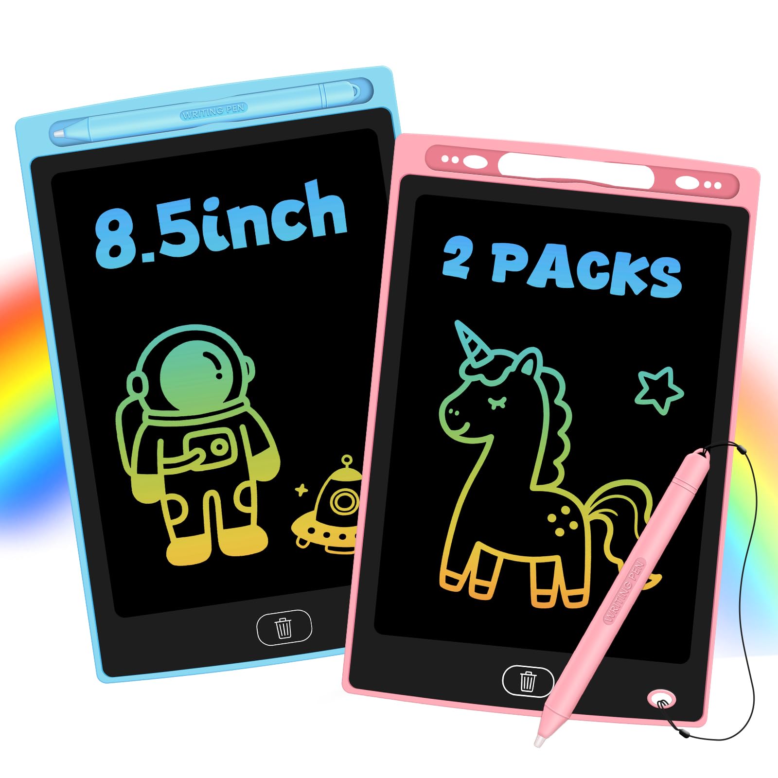 Glochin 2-pack LCD writing tablet front view shows a compact, kid-friendly design for on-the-go drawing.