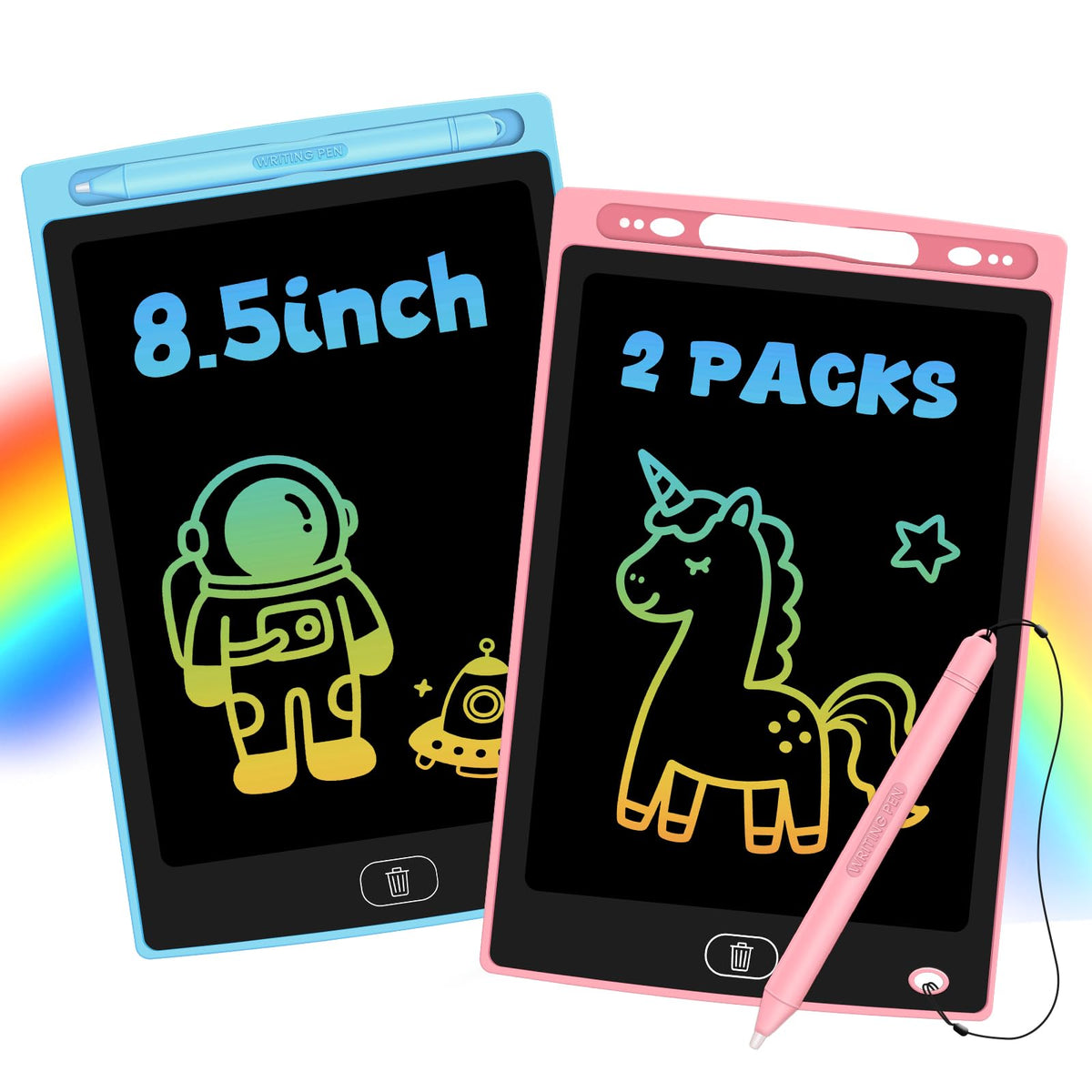 Glochin 2-pack LCD writing tablet front view shows a compact, kid-friendly design for on-the-go drawing.