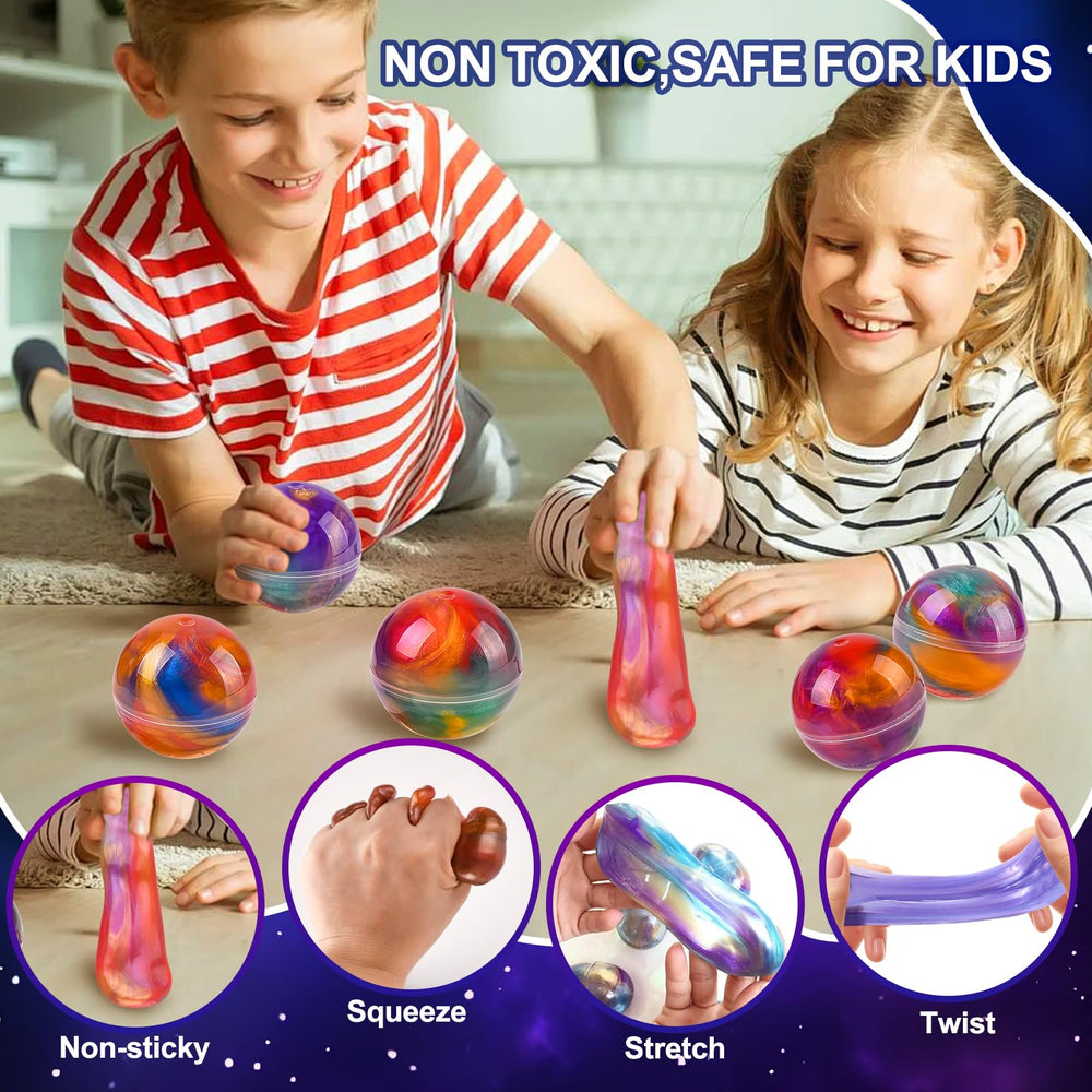 Glompgz galaxy slime kit offers soft, squeezeable slime for stress-relief play.