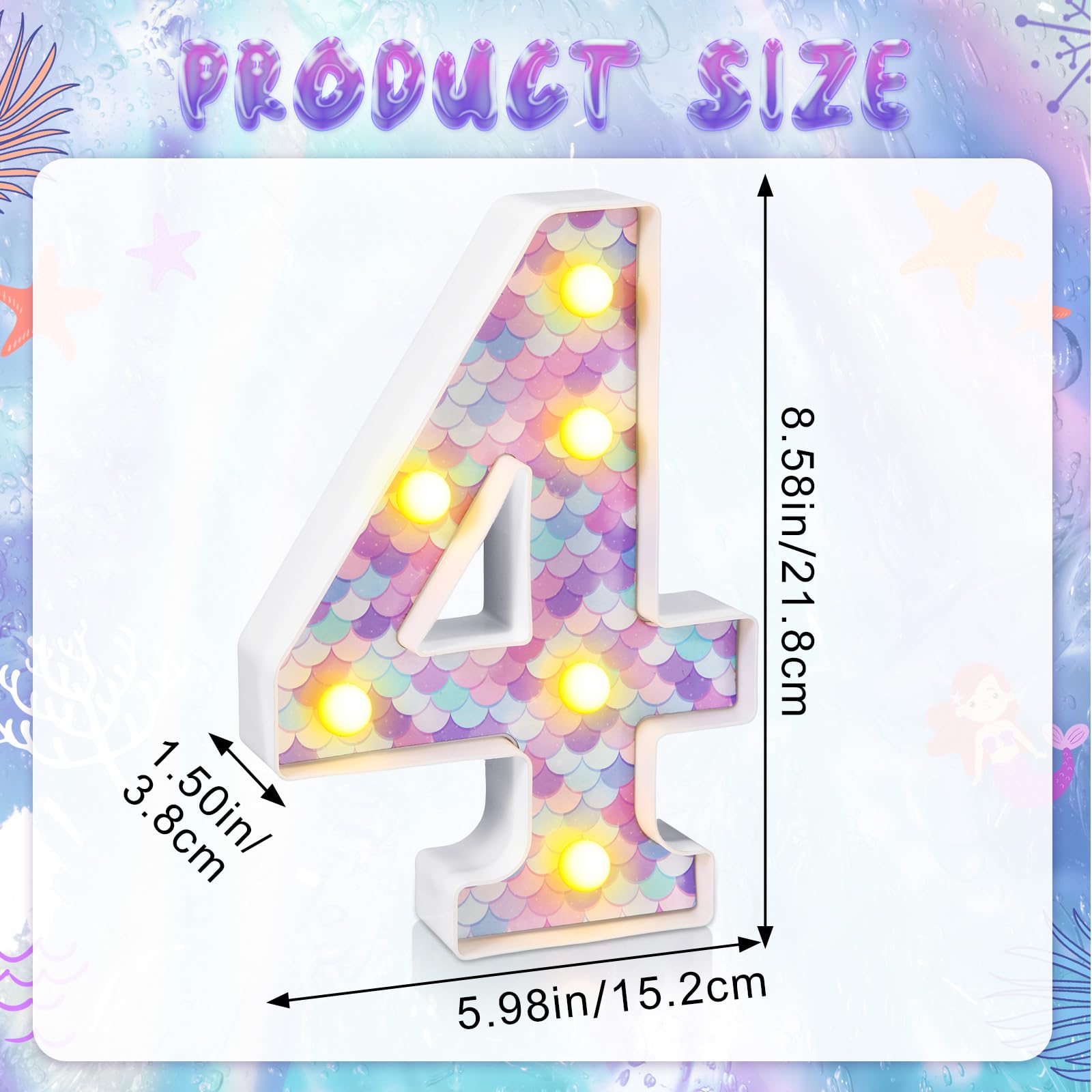 Glooglitter Mermaid LED number 4 flat base ensures stable display.