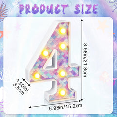 Glooglitter Mermaid LED number 4 flat base ensures stable display.