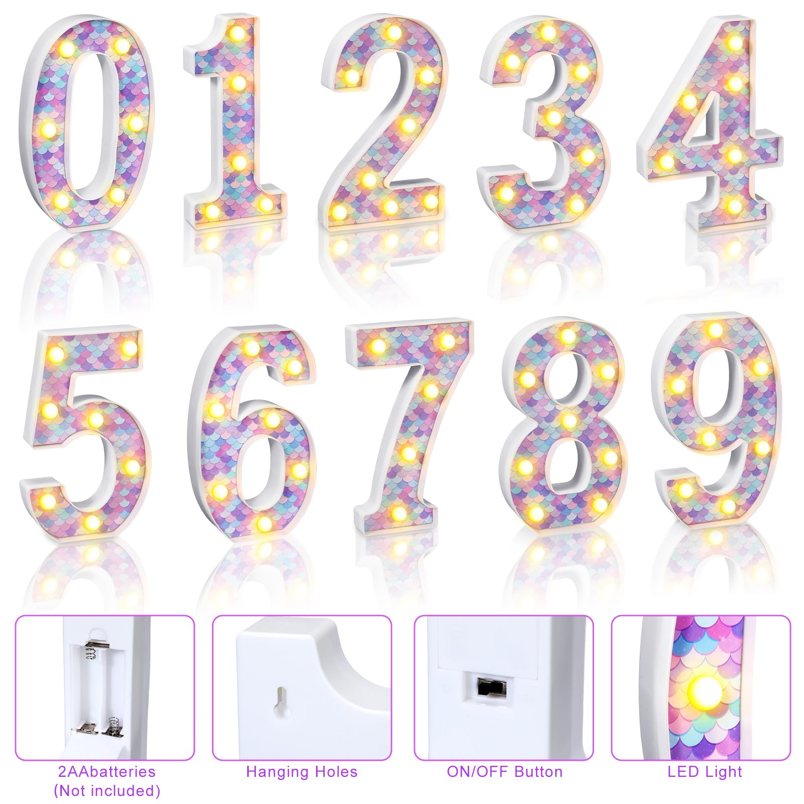 Glooglitter Mermaid LED number 4 on shelf adds subtle ocean ambiance.