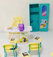 Gloria dollhouse classroom set shown in compact display