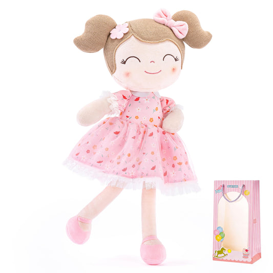 Gloveleya baby doll floral pink front view with gift bag for cuddling