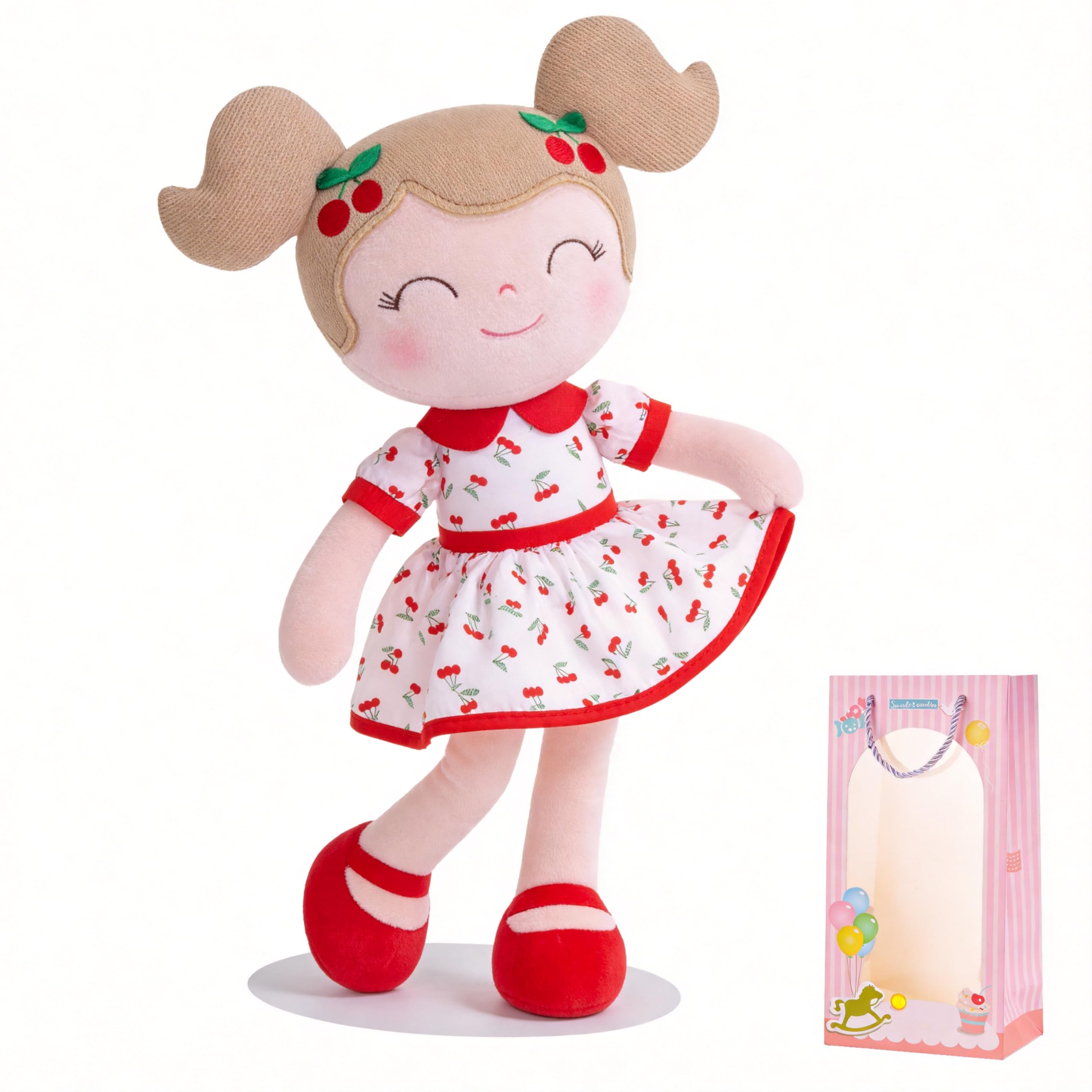 Gloveleya Cherry Girl 15-Inch plush doll with gift box, a delightful birthday gift for children