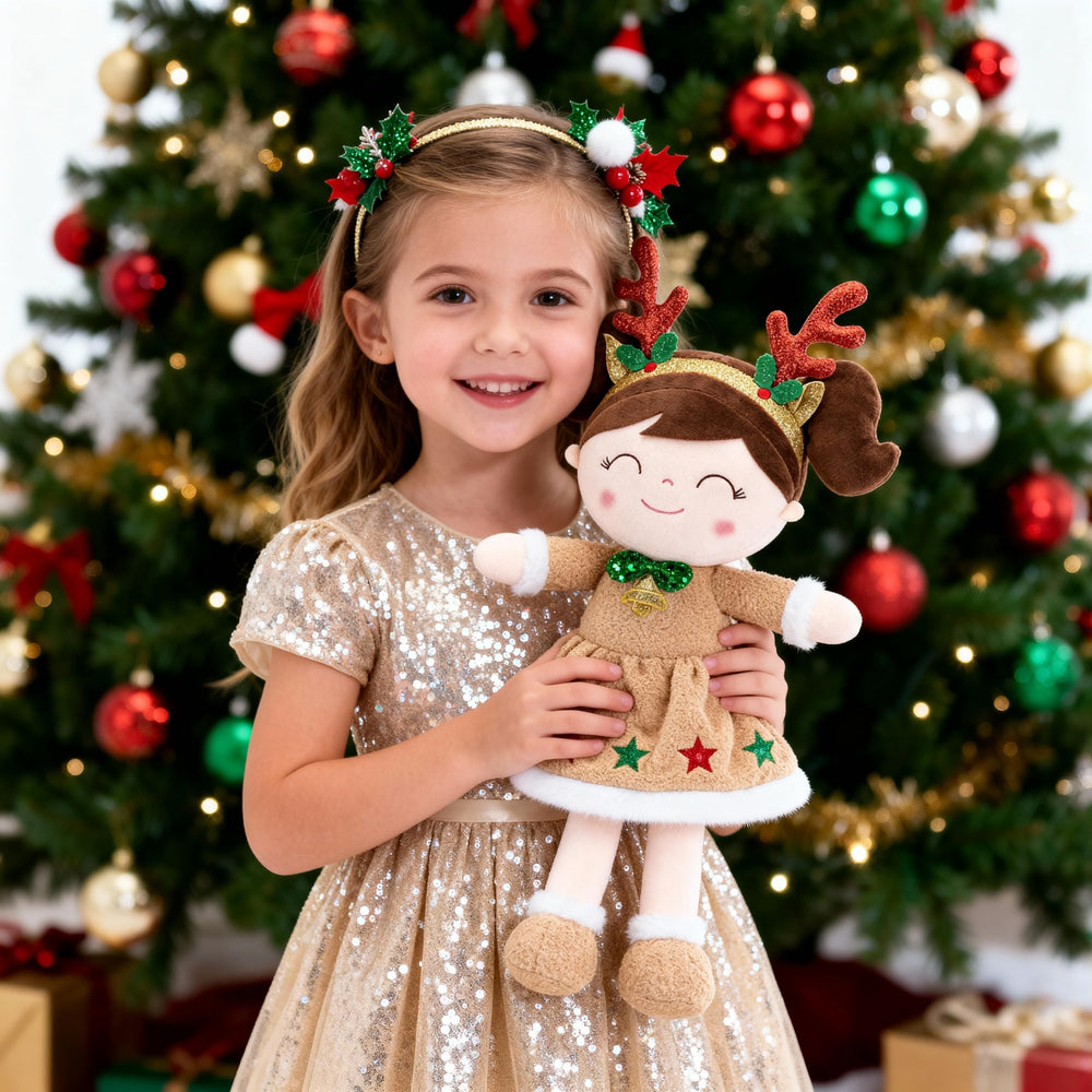 Reindeer plush under the Christmas tree ready for morning reveal