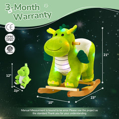 Glow Guards dinosaur rocking horse front view with friendly design for playtime.