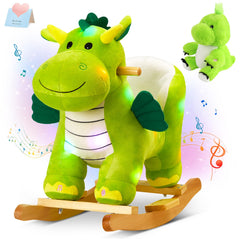 Glow Guards dinosaur rocking horse side view shows sturdy build for toddlers.